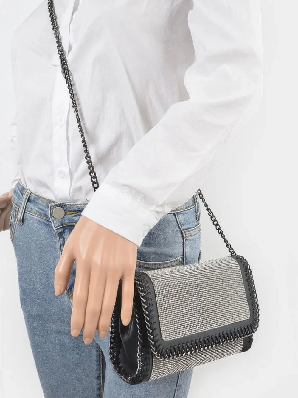 Multi Color Rhinestone Chain Braided Clutch
